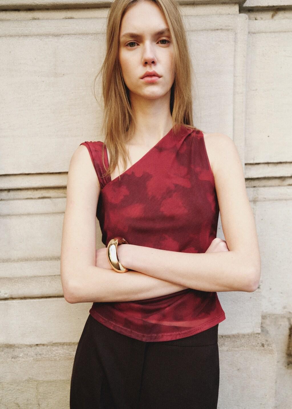 Red Asymmetric Printed Top, 0201_78, large image number 3