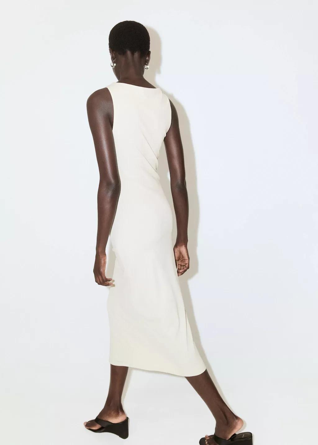 White Fitted Dress With A Draped Waist, Natural White, large image number 2