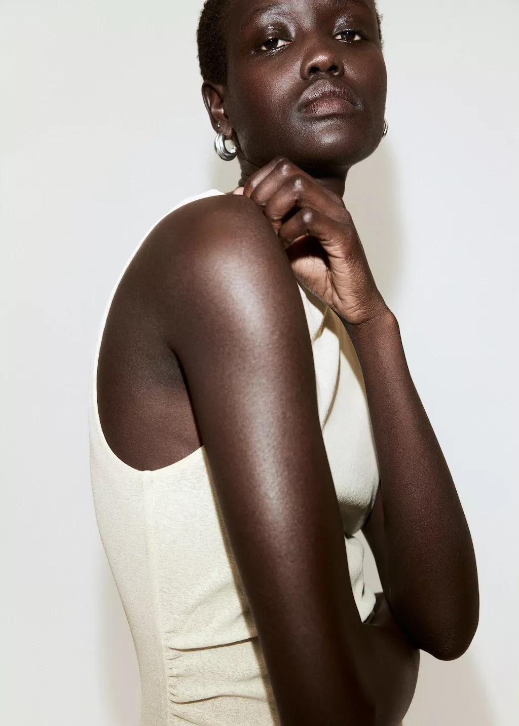 White Fitted Dress With A Draped Waist, Natural White, large image number 4