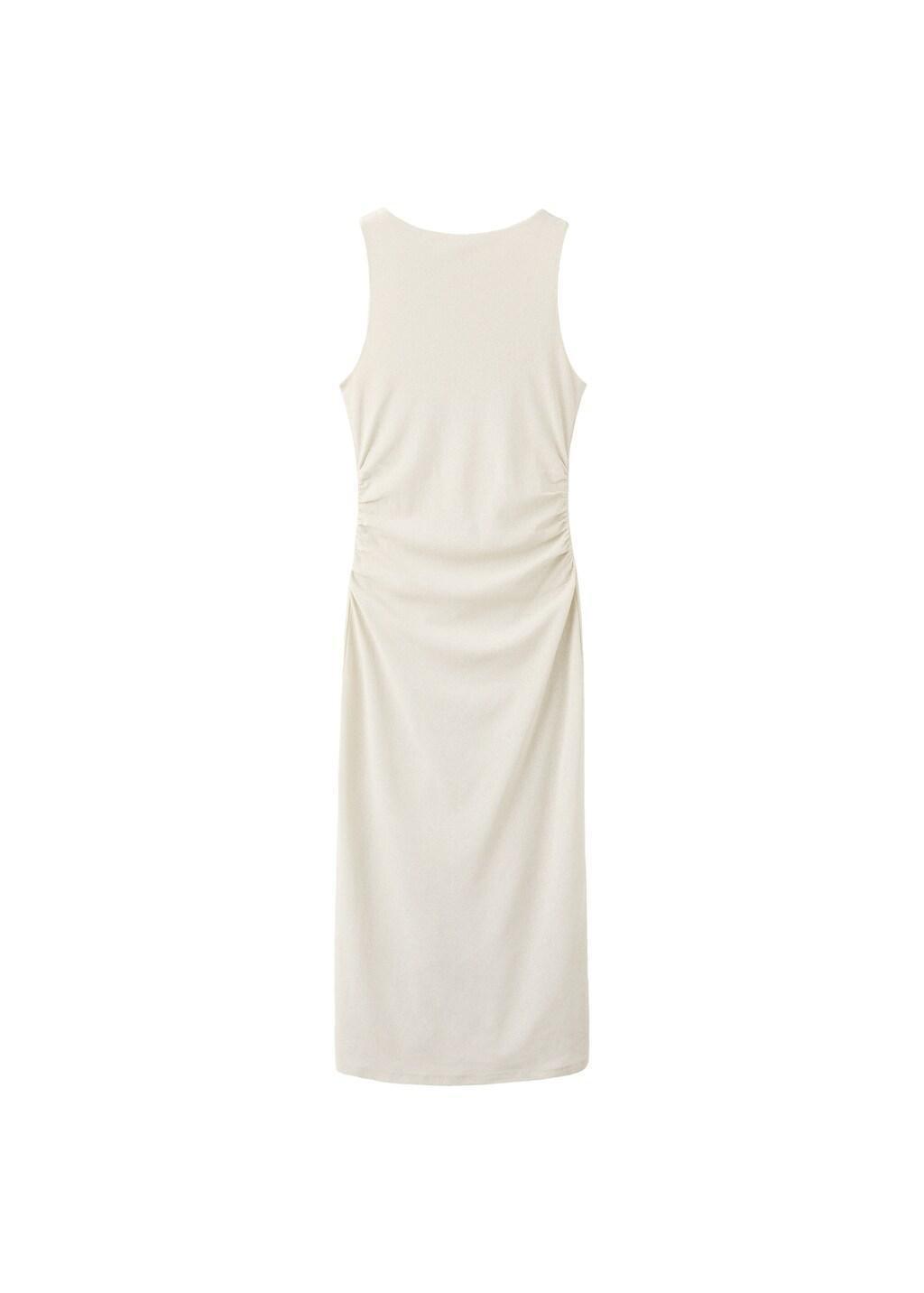 White Fitted Dress With A Draped Waist, Natural White, large image number 7