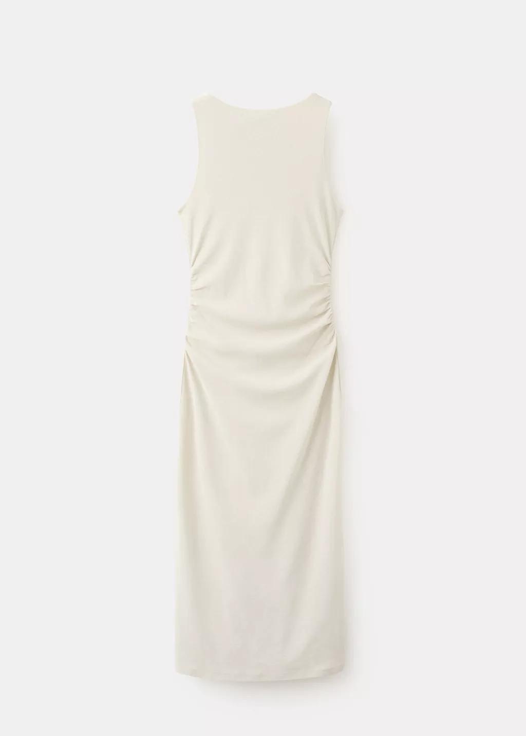 White Fitted Dress With A Draped Waist, Natural White, large image number 8