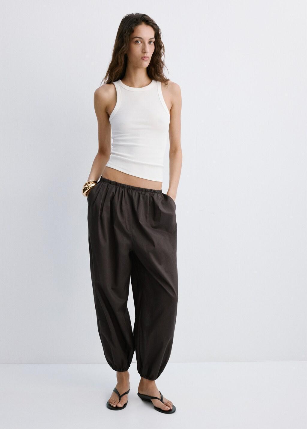 Brown Baggy Cotton Trousers, Dark Brown, large image number 0