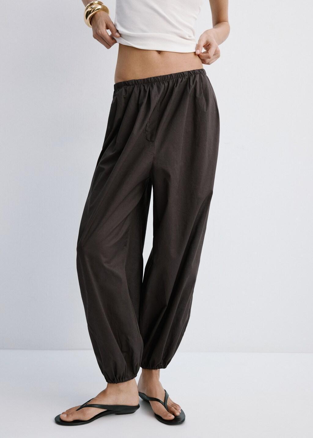 Brown Baggy Cotton Trousers, Dark Brown, large image number 3