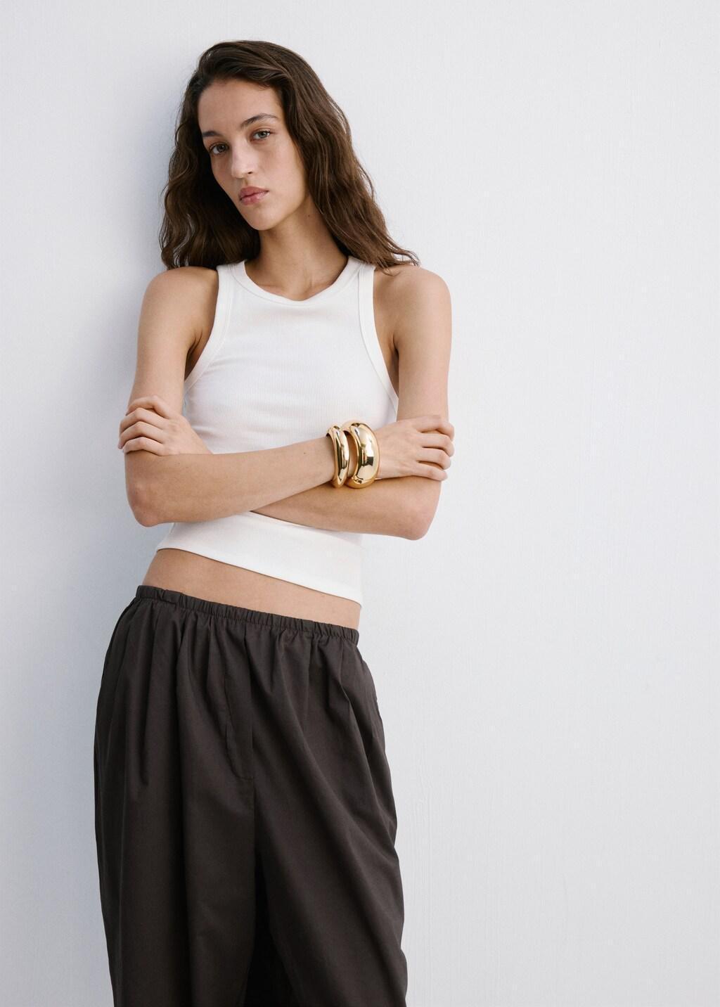 Brown Baggy Cotton Trousers, Dark Brown, large image number 4