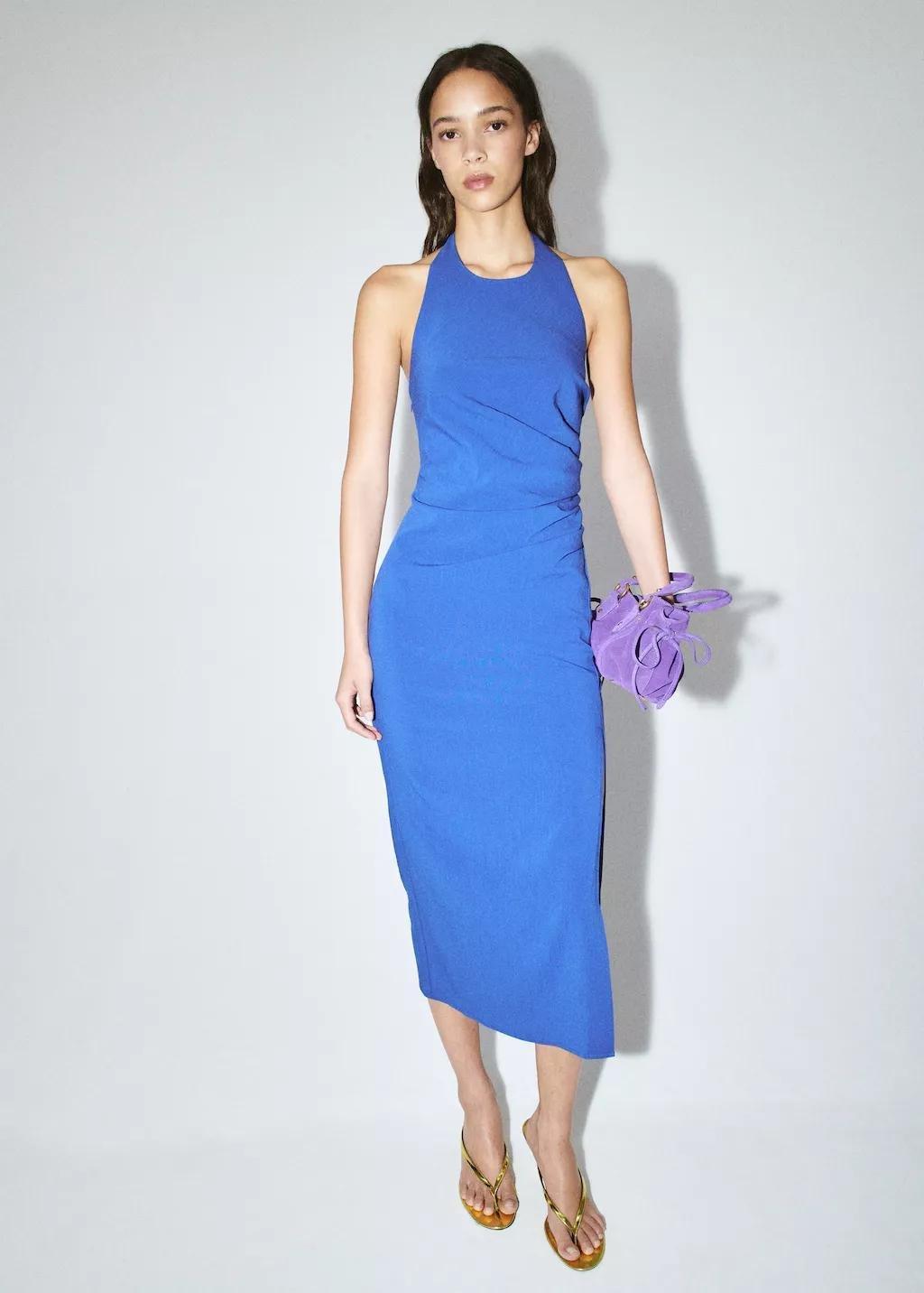Blue Draped Halter Dress, 0201_52, large image number 0