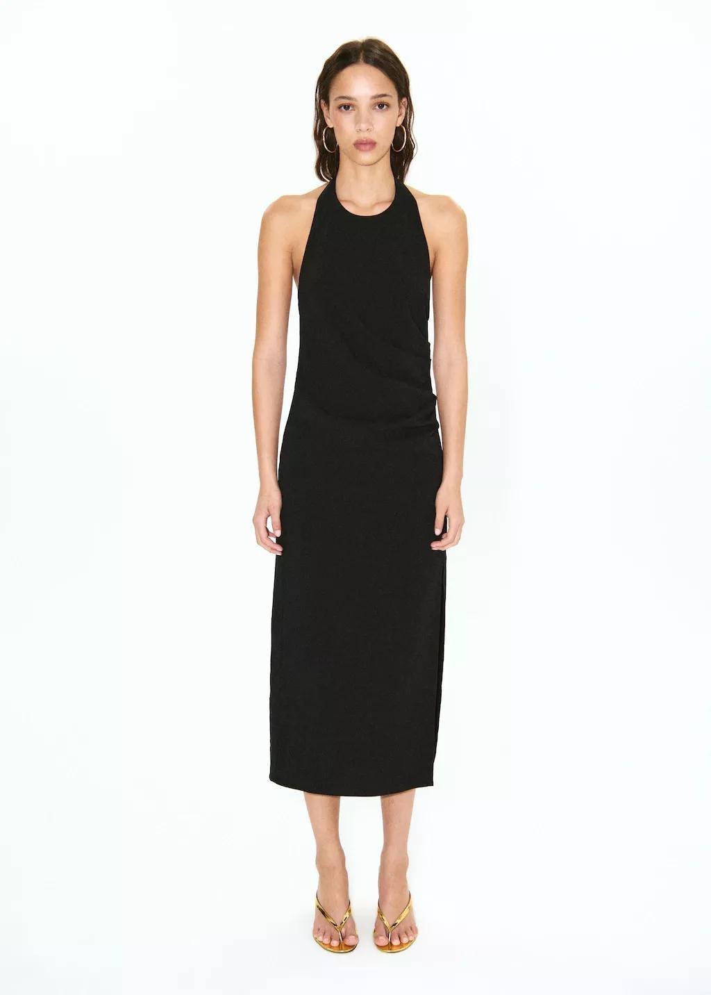 Black Draped Halter Dress, 0201_99, large image number 0