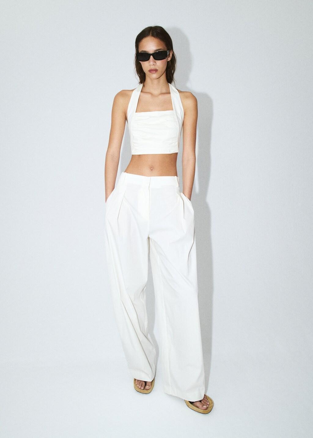 White Straight Mid-Rise Trousers, 0201_01, large image number 0