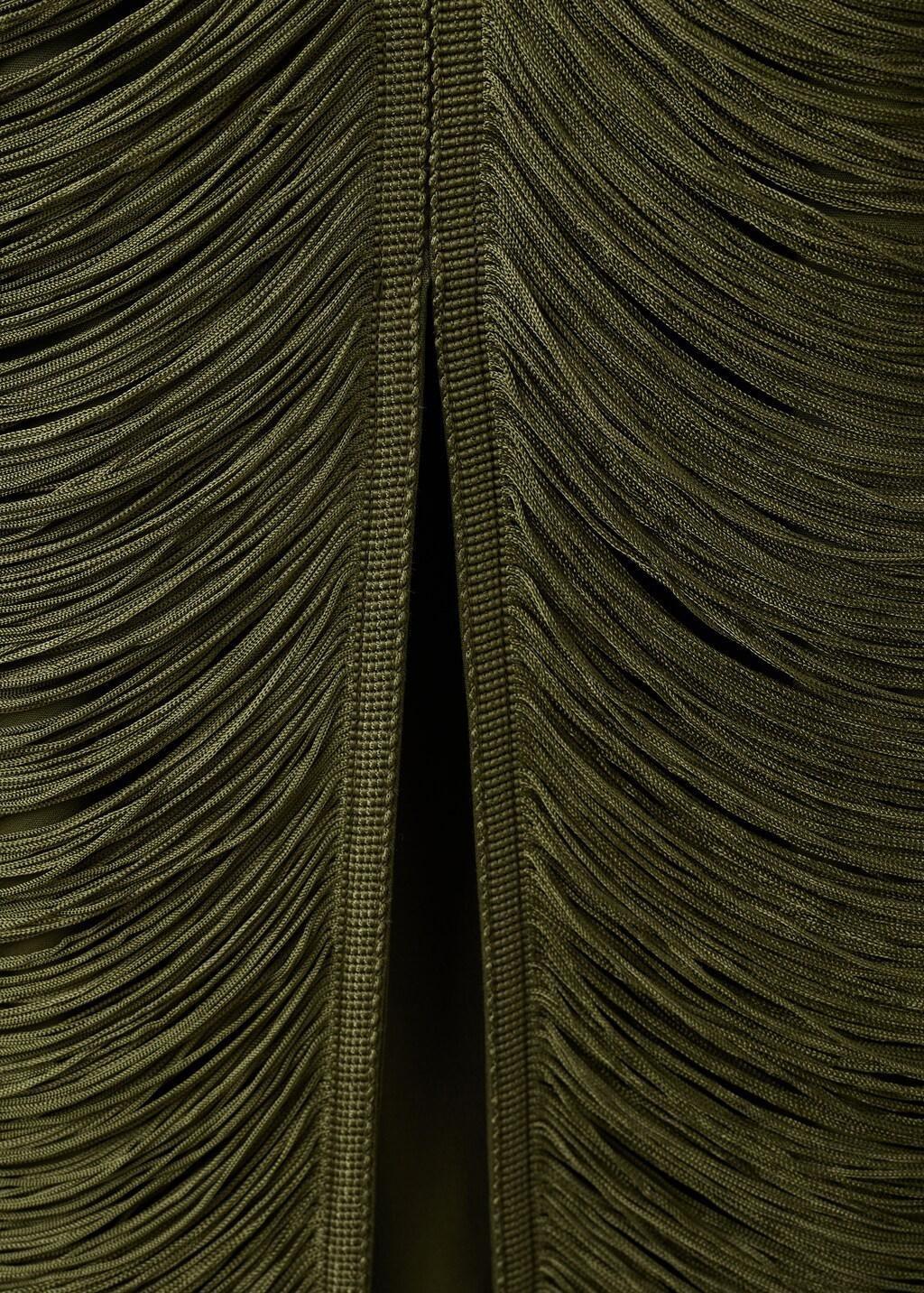 Khaki Fringed Dress With Low Back, Beige - Khaki, large image number 1