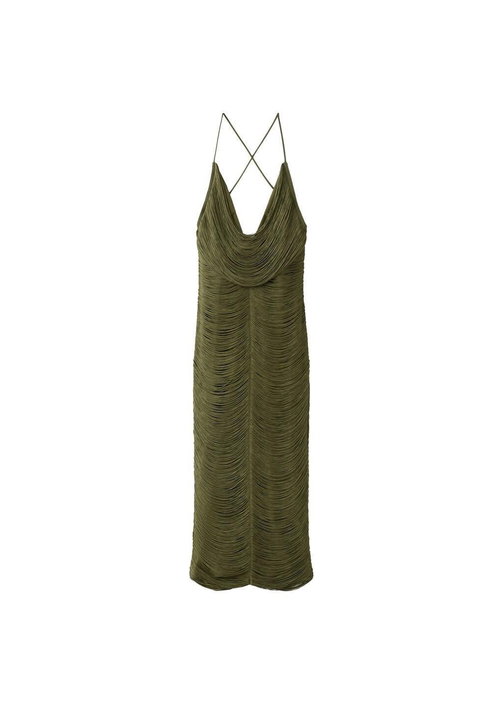 Khaki Fringed Dress With Low Back, Beige - Khaki, large image number 5