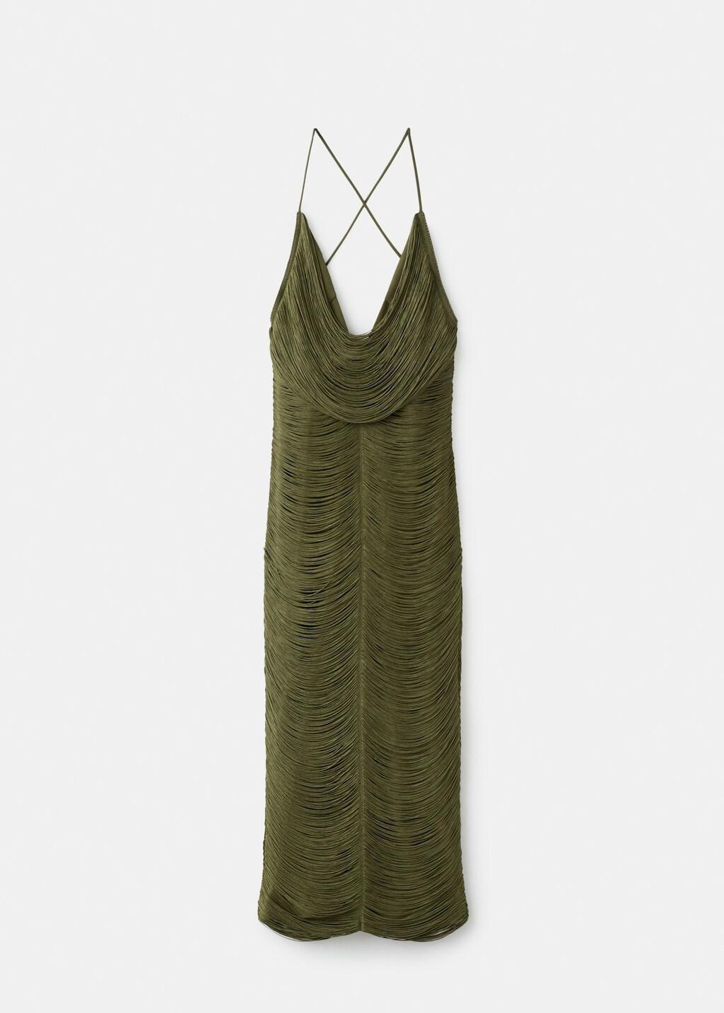 Khaki Fringed Dress With Low Back, Beige - Khaki, large image number 6