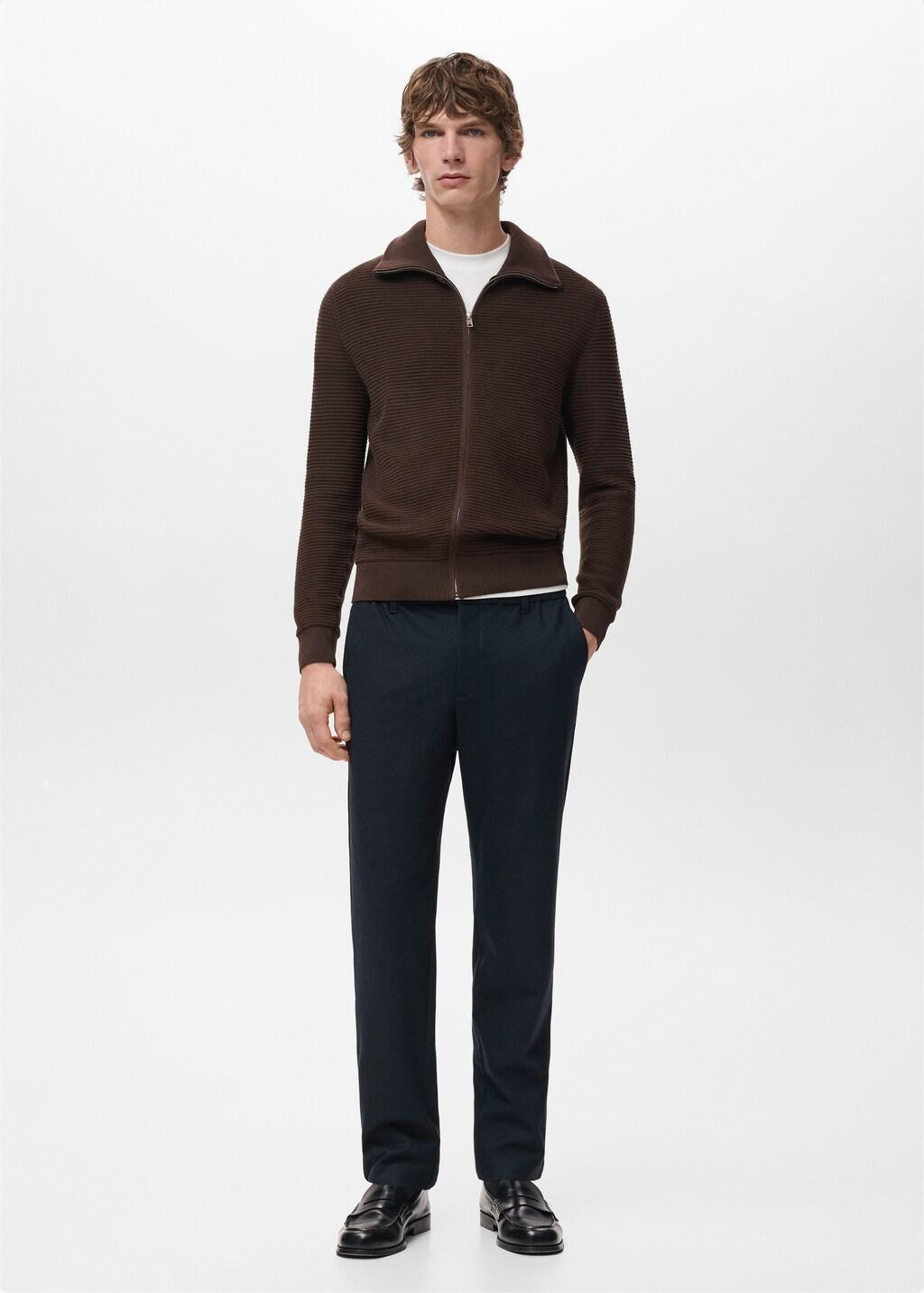 Blue Slim-Fit Flannel Trousers, Dark Blue, large image number 0