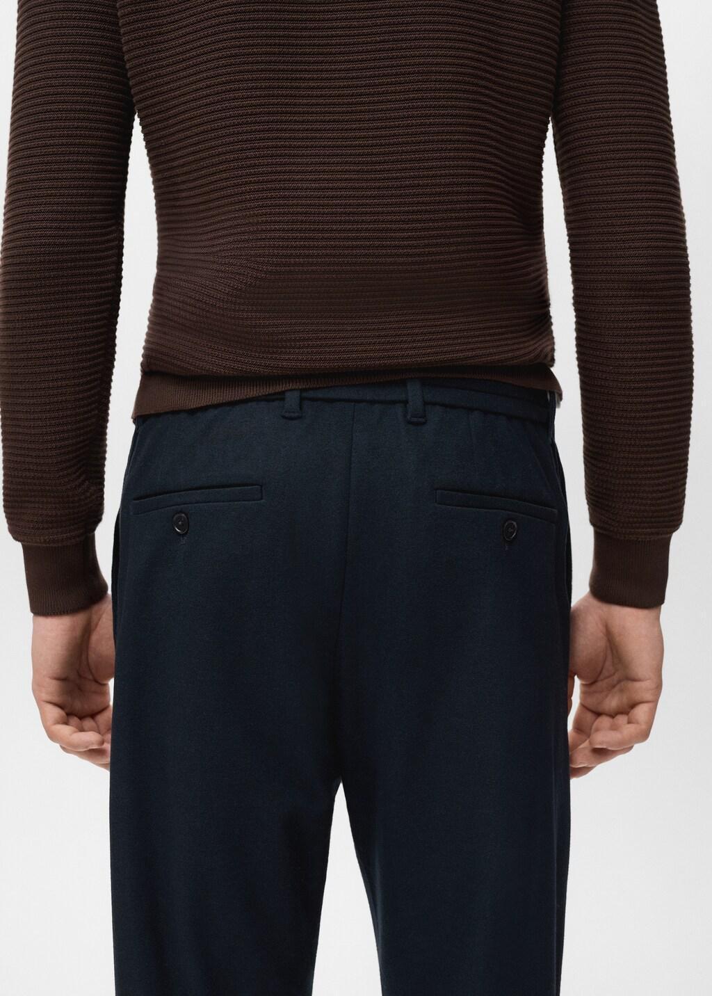 Blue Slim-Fit Flannel Trousers, Dark Blue, large image number 6