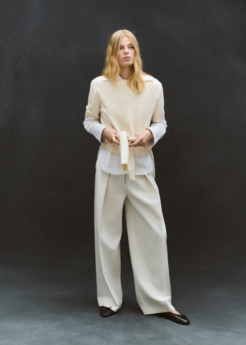 Beige Short-Sleeved Wool Sweater, Light Beige, large image number 0