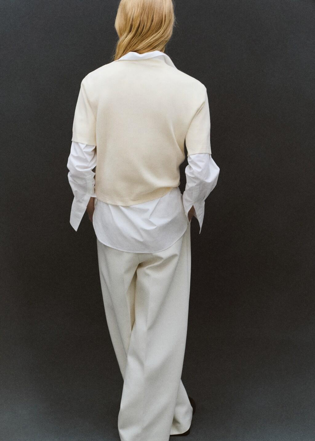 Beige Short-Sleeved Wool Sweater, Light Beige, large image number 2