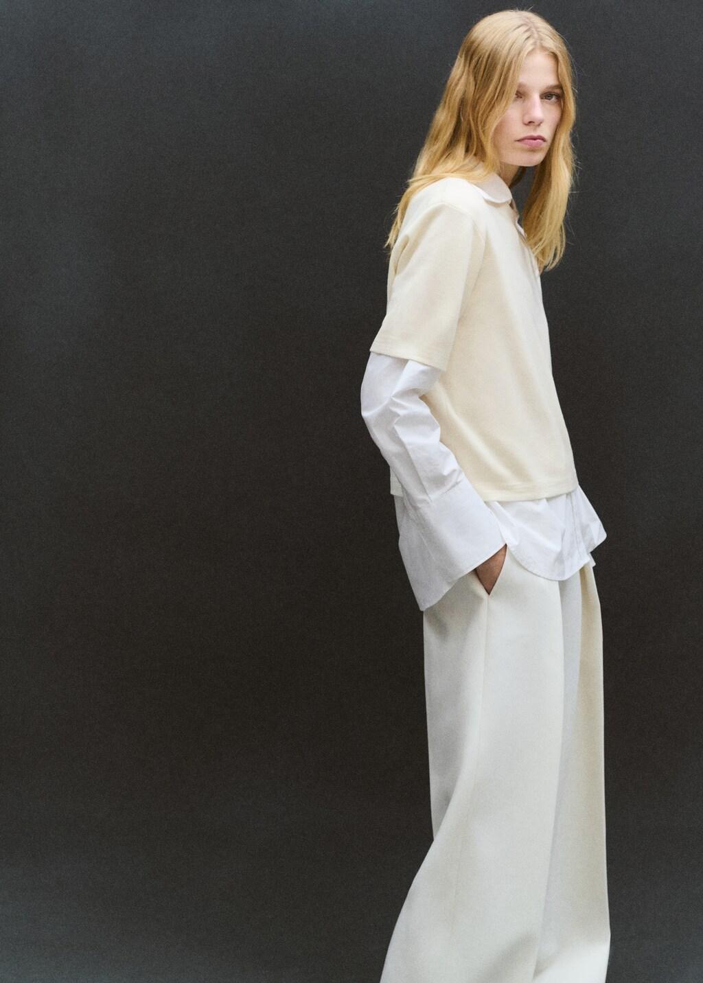 Beige Short-Sleeved Wool Sweater, Light Beige, large image number 3