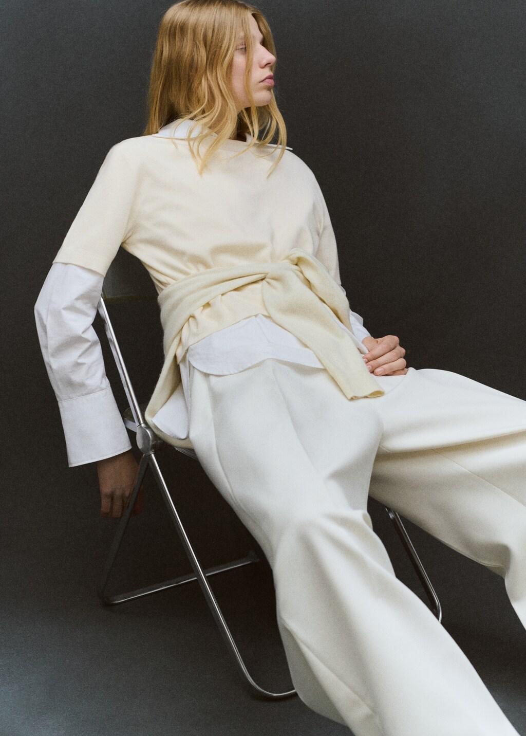 Beige Short-Sleeved Wool Sweater, Light Beige, large image number 4