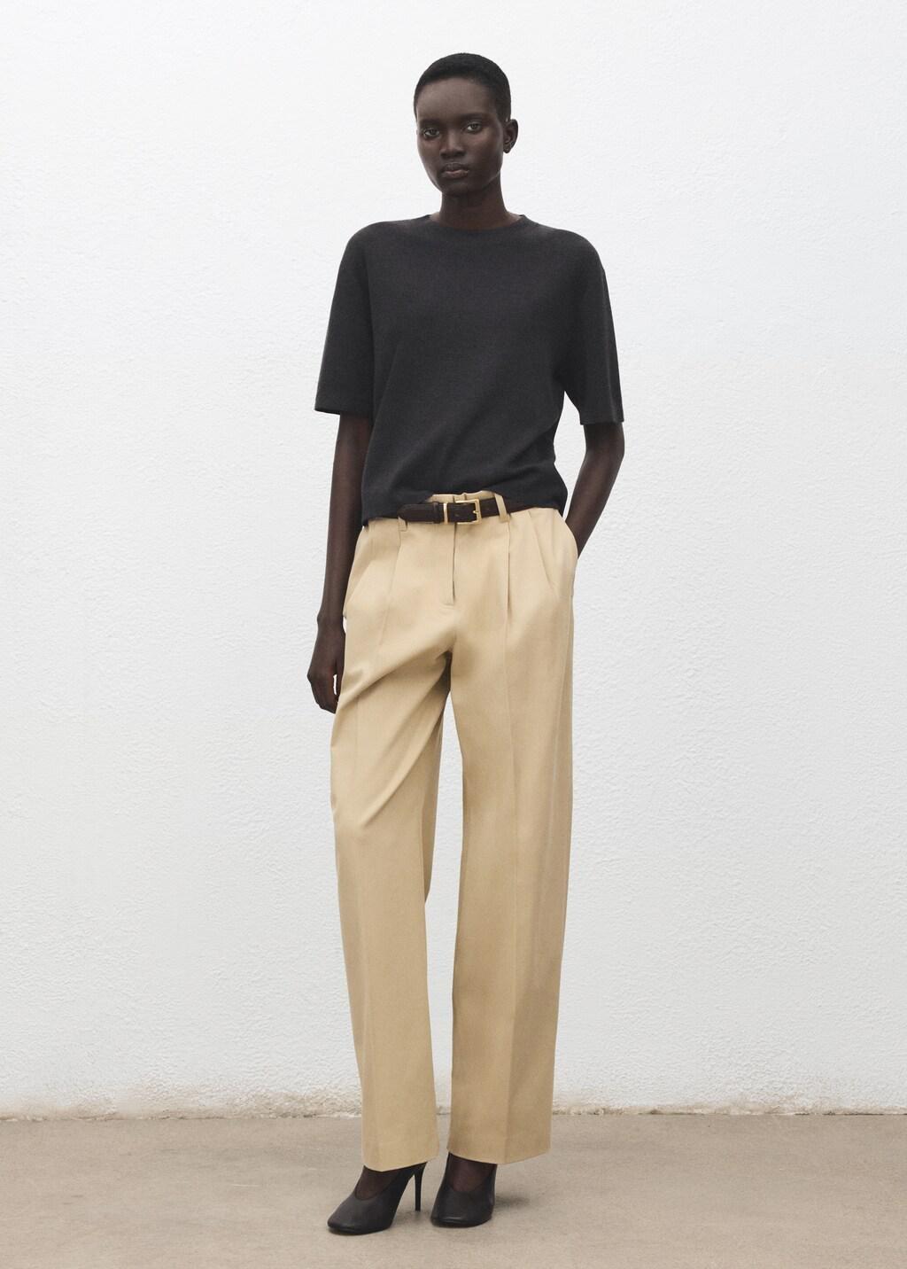 Grey Short-Sleeved Wool Sweater, Medium Grey, large image number 0