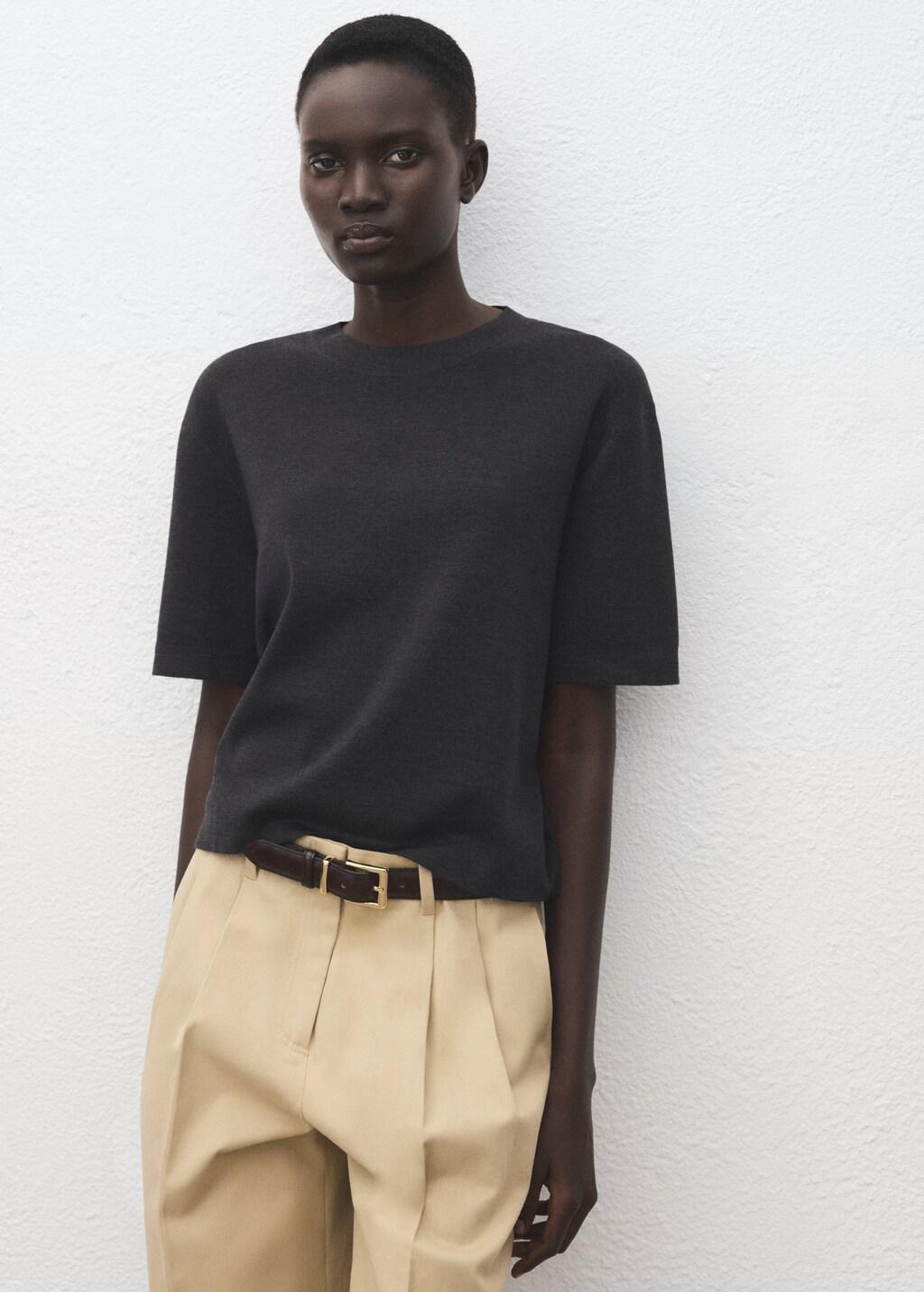 Grey Short-Sleeved Wool Sweater, Medium Grey, large image number 3