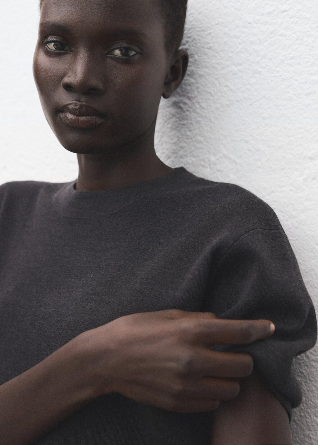 Grey Short-Sleeved Wool Sweater, Medium Grey, large image number 4