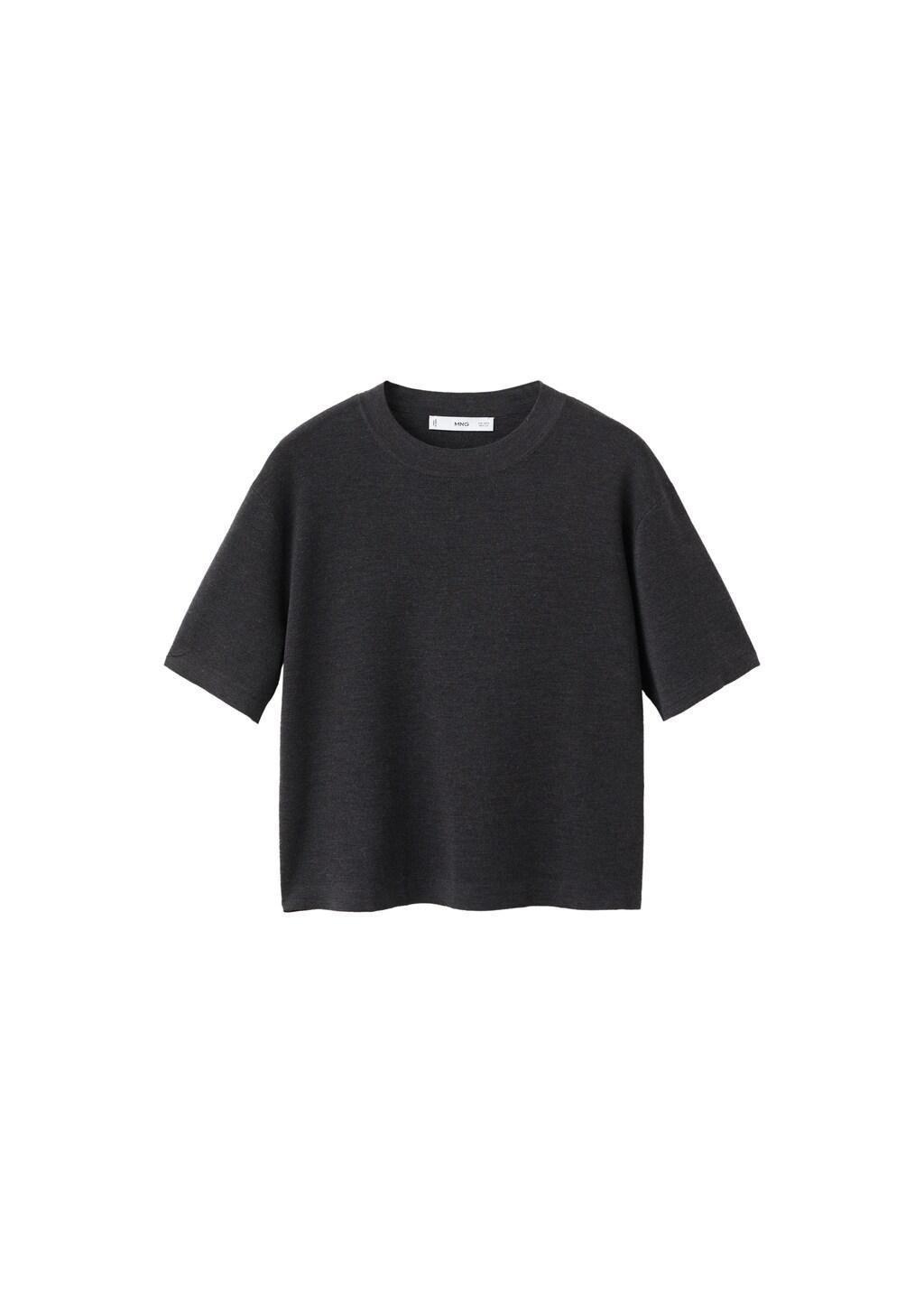 Grey Short-Sleeved Wool Sweater, Medium Grey, large image number 6