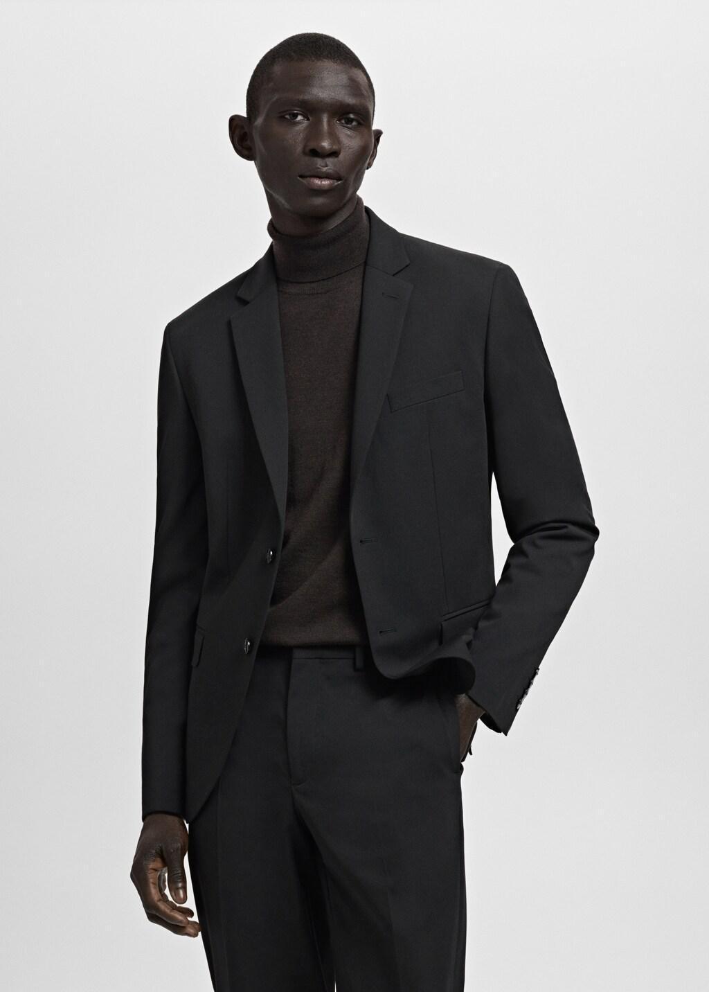 Black Super Slim-Fit Suit Jacket In Stretch Fabric, Black, large image number 3