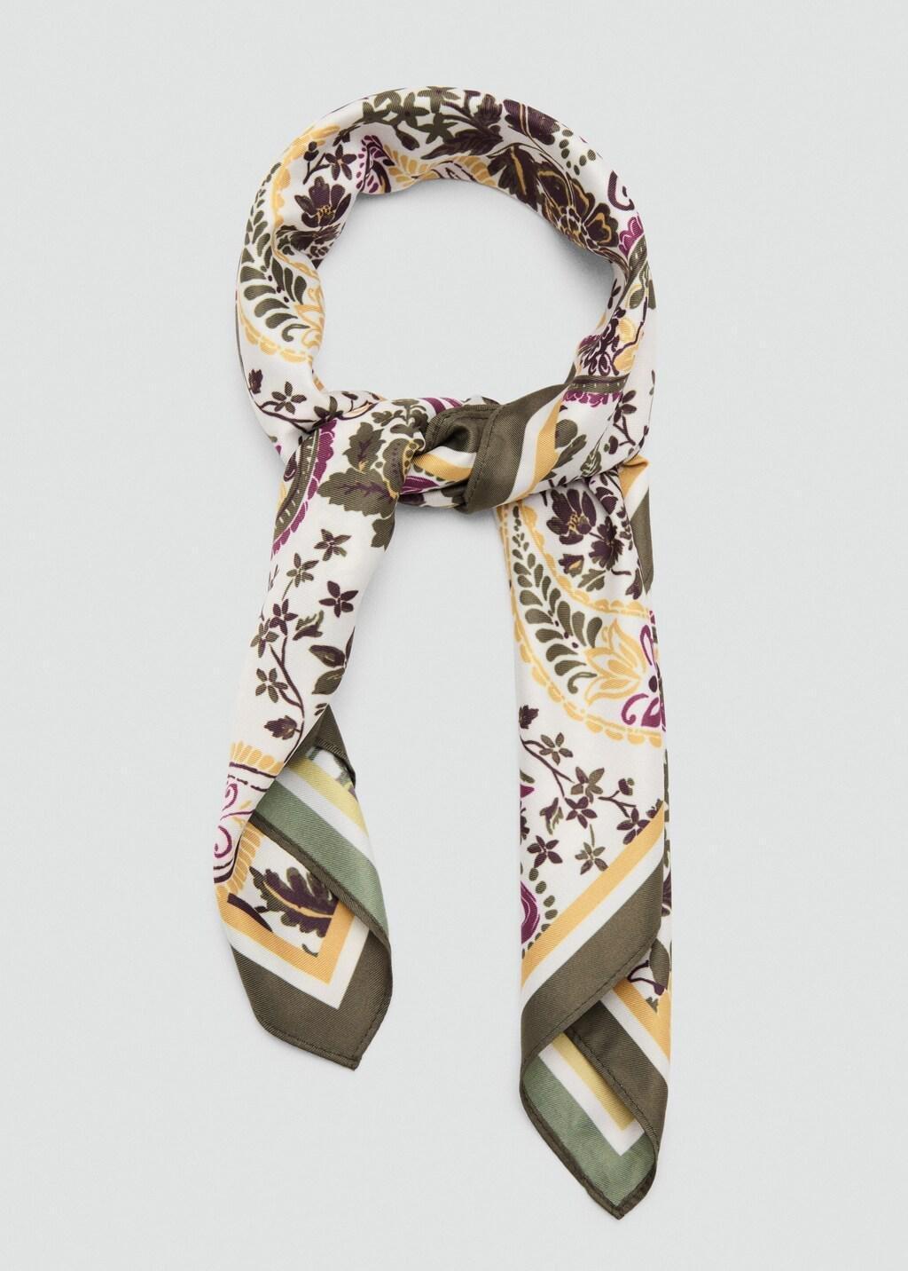 Khaki Paisley Satin Scarf, Beige - Khaki, medium