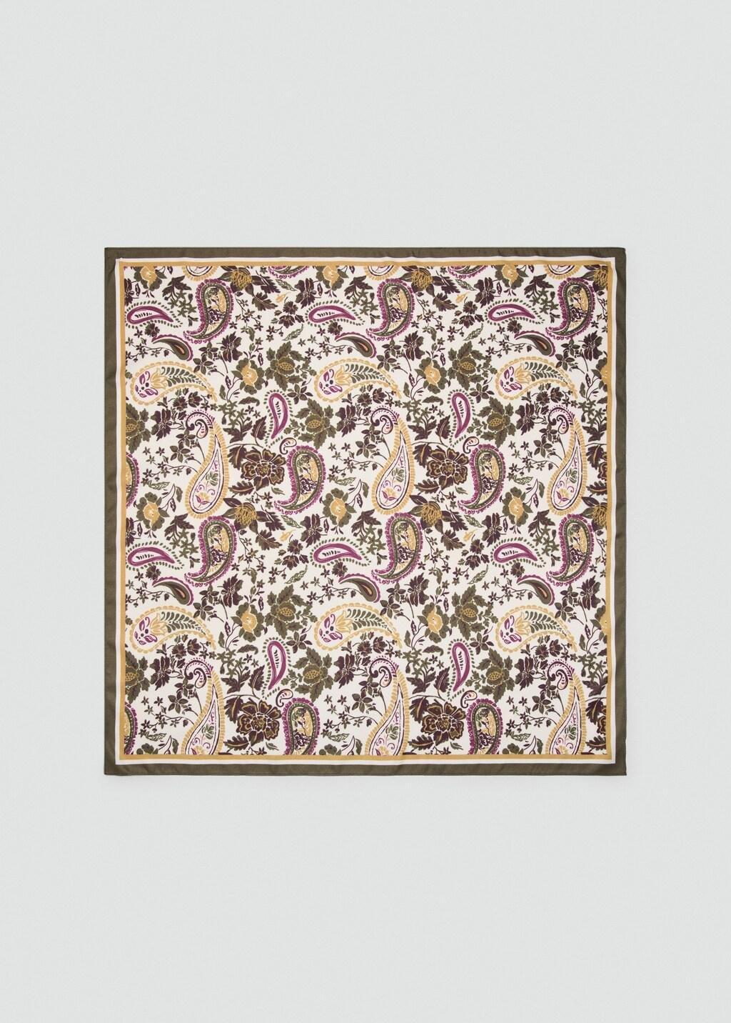 Khaki Paisley Satin Scarf, Beige - Khaki, large image number 3