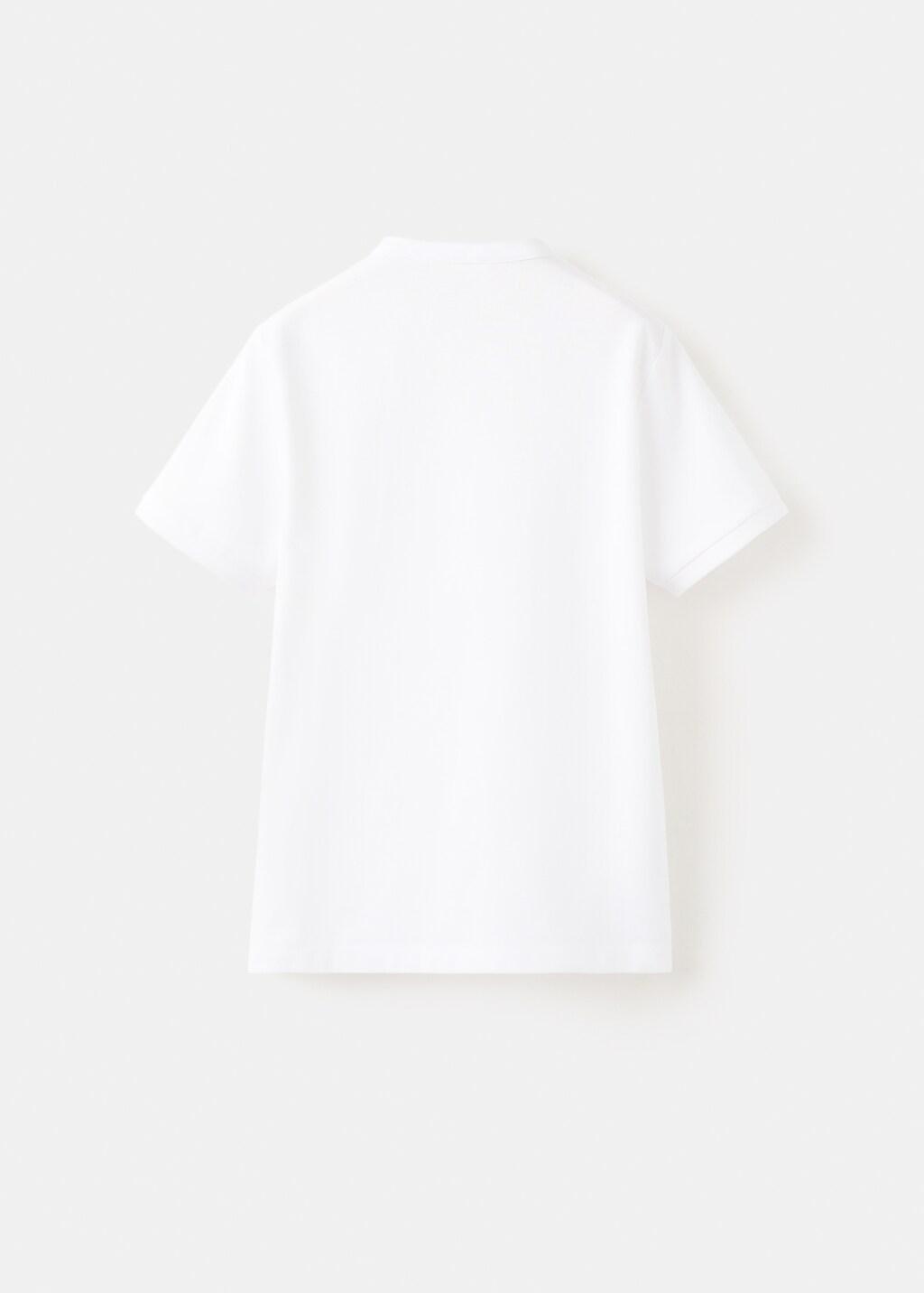 White Printed Cotton Polo Shirt, Kids Boys, White, large image number 1