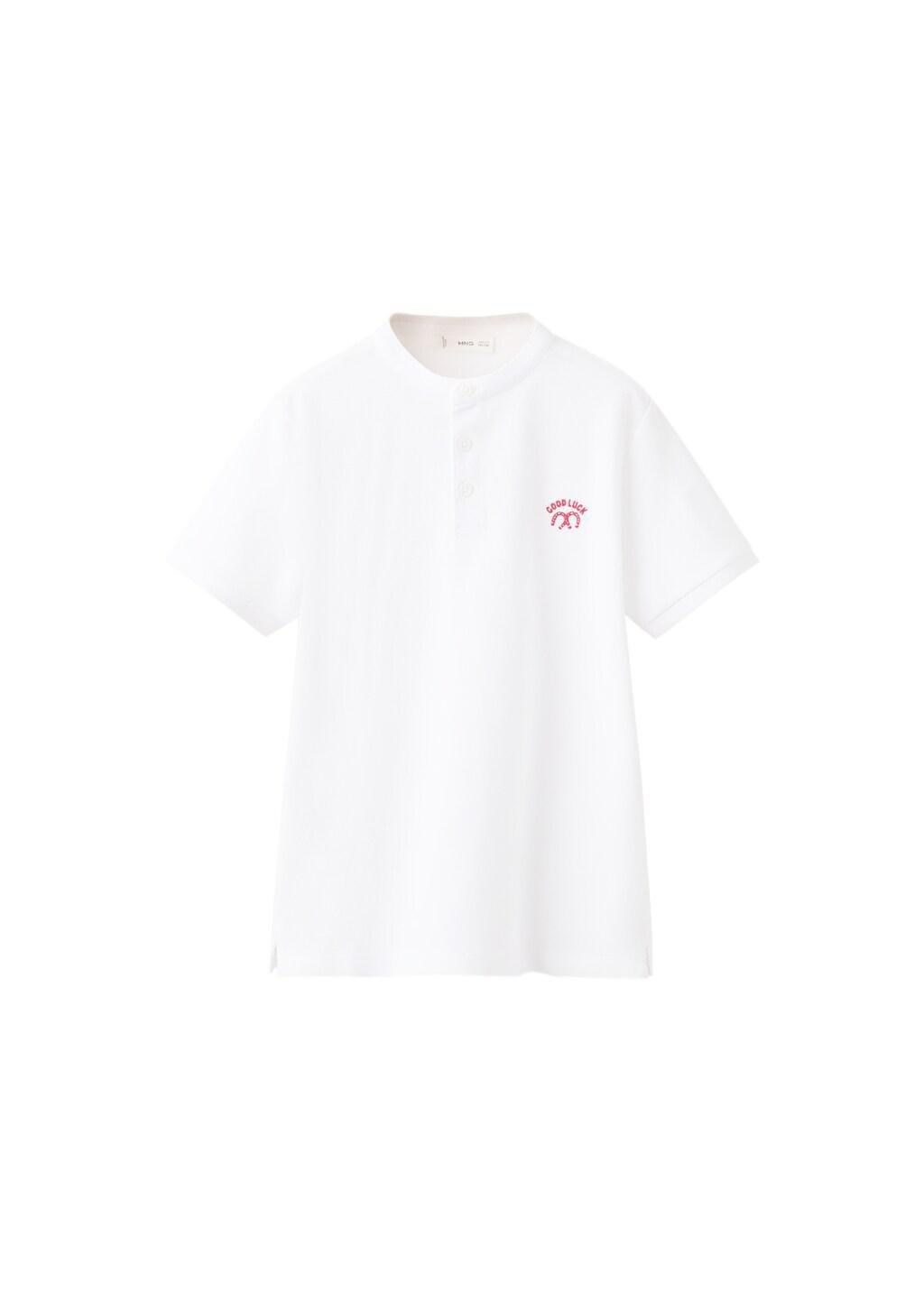 White Printed Cotton Polo Shirt, Kids Boys, White, large image number 1