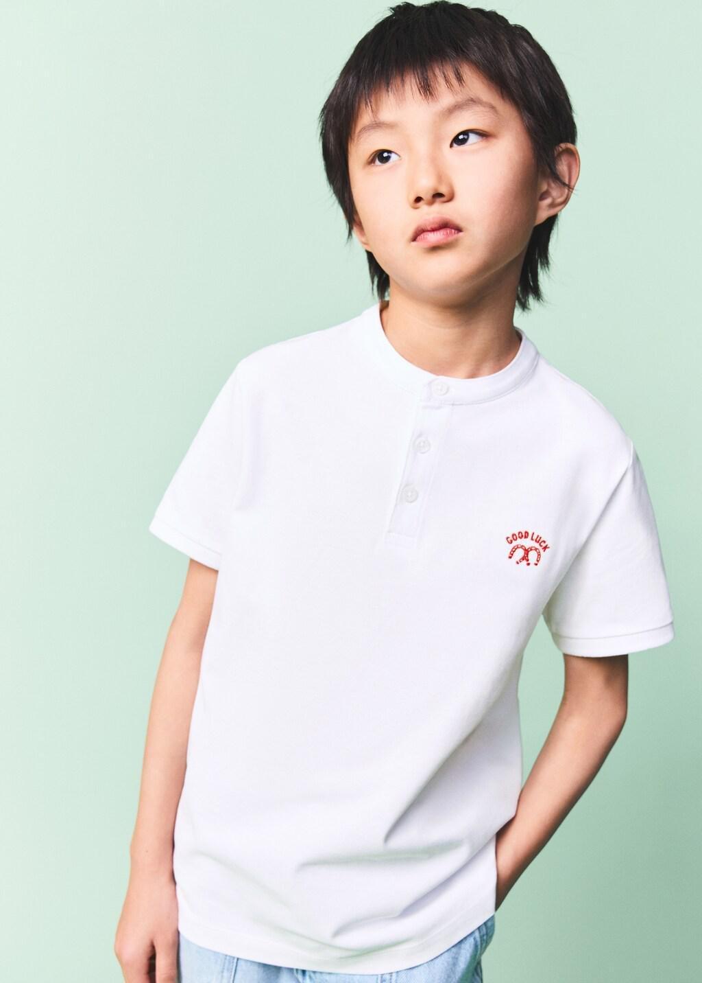 White Printed Cotton Polo Shirt, Kids Boys, White, large image number 2