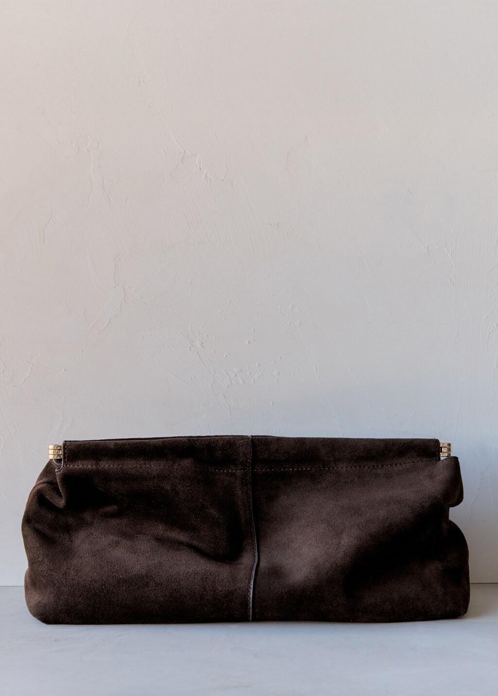 Brown Suede Handbag, Dark Brown, large image number 3