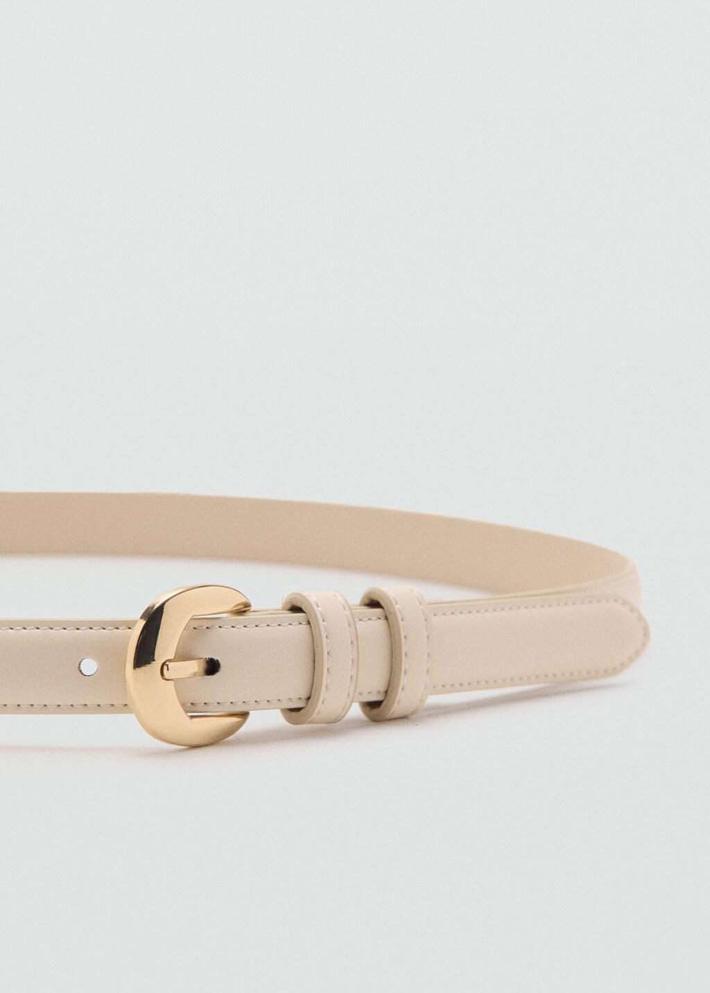 Beige Buckle Skinny Belt, Light Beige, large image number 0