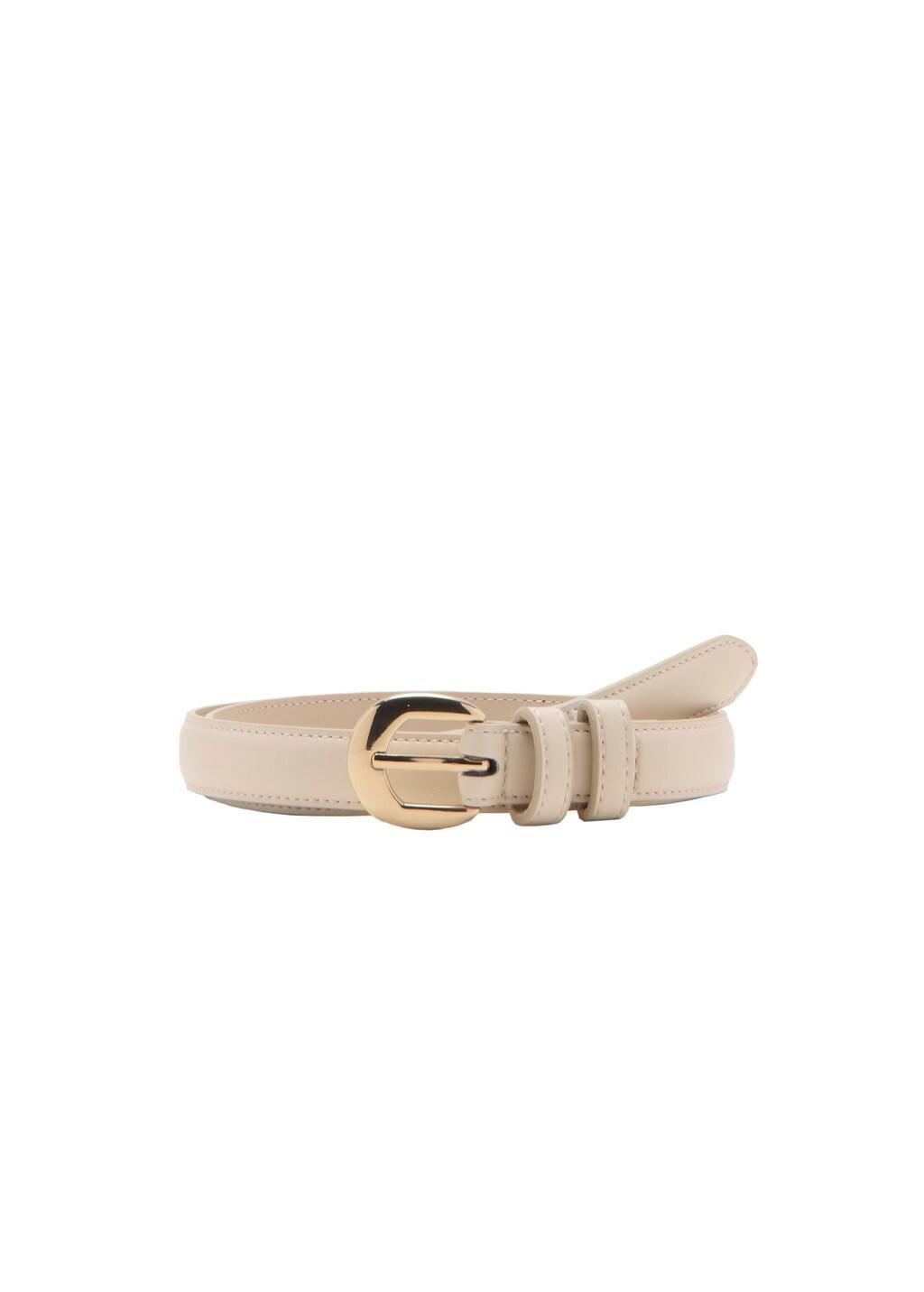 Beige Buckle Skinny Belt, Light Beige, large image number 2