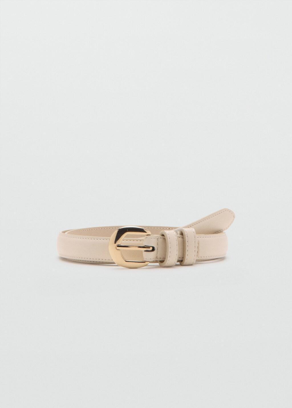 Beige Buckle Skinny Belt, Light Beige, large image number 3