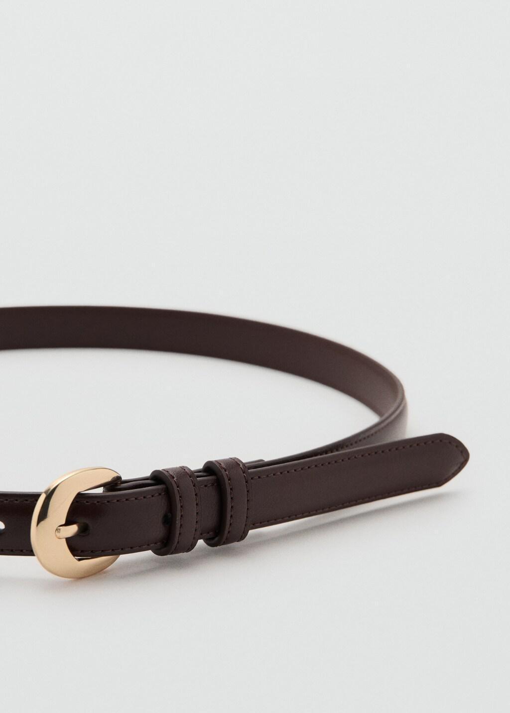 Brown Buckle Skinny Belt, Dark Brown, large image number 0