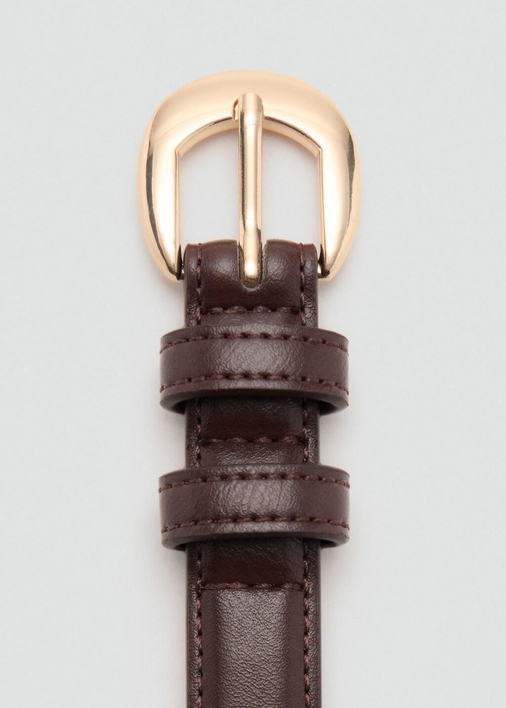 Brown Buckle Skinny Belt, Dark Brown, large image number 1