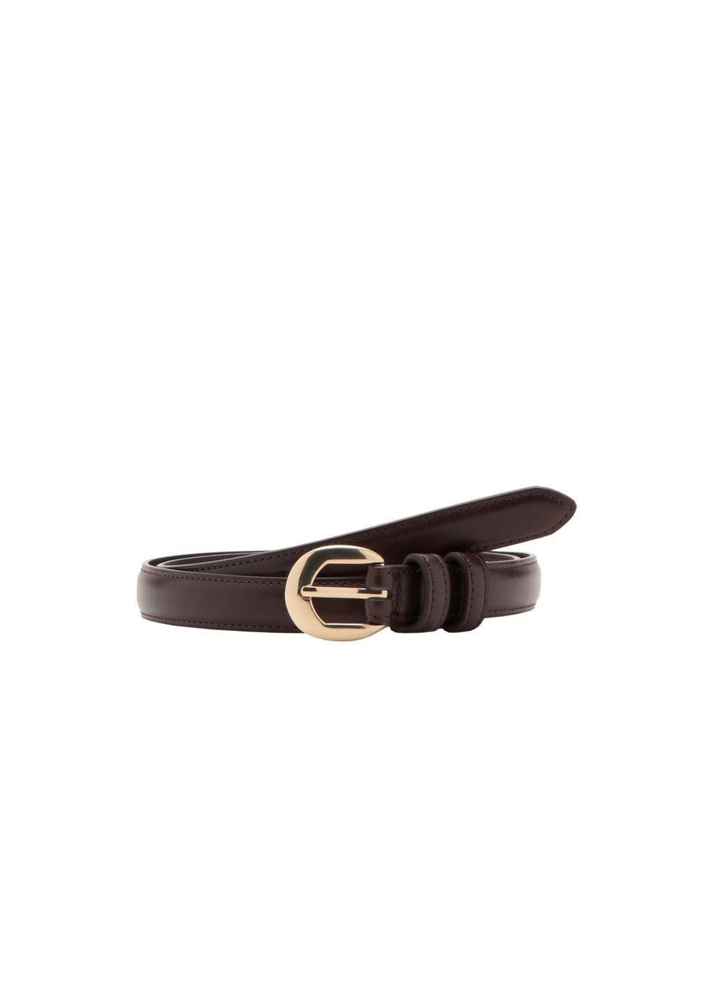 Brown Buckle Skinny Belt, Dark Brown, large image number 2