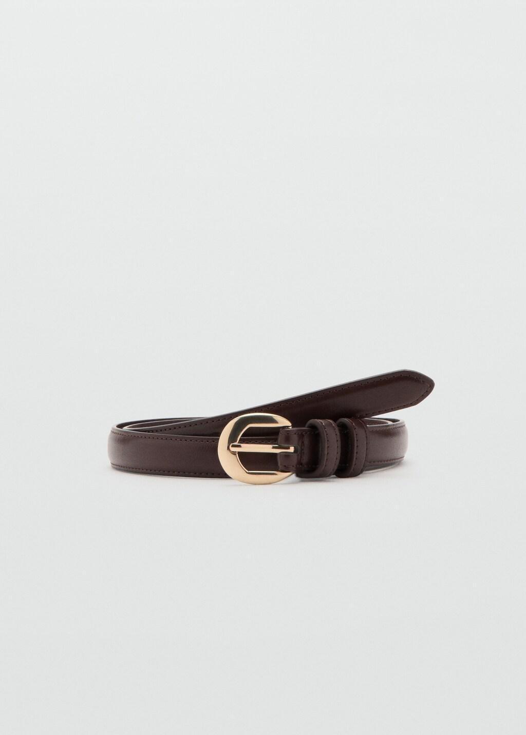 Brown Buckle Skinny Belt, Dark Brown, large image number 3