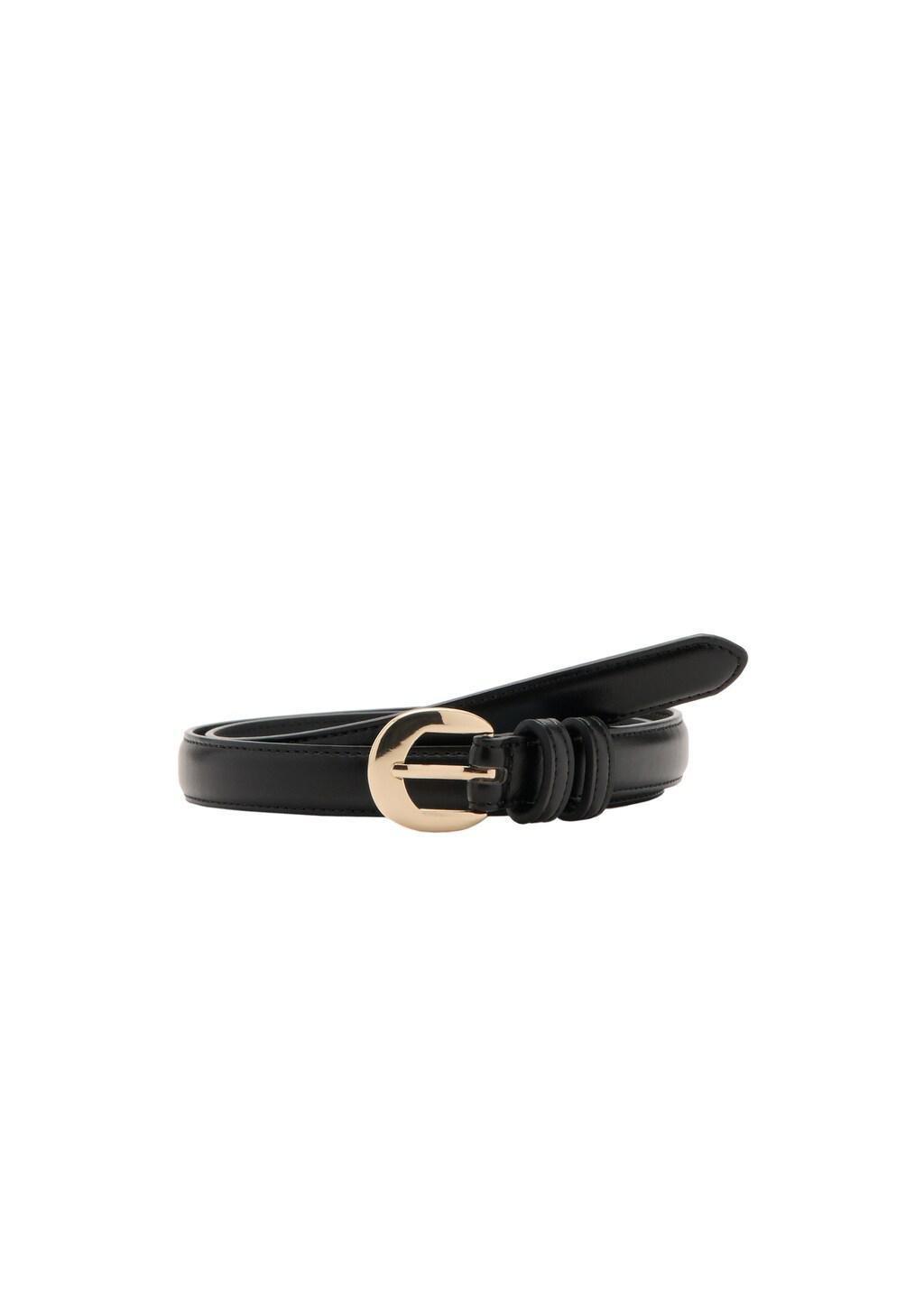 Black Buckle Skinny Belt, 0201_99, large image number 2