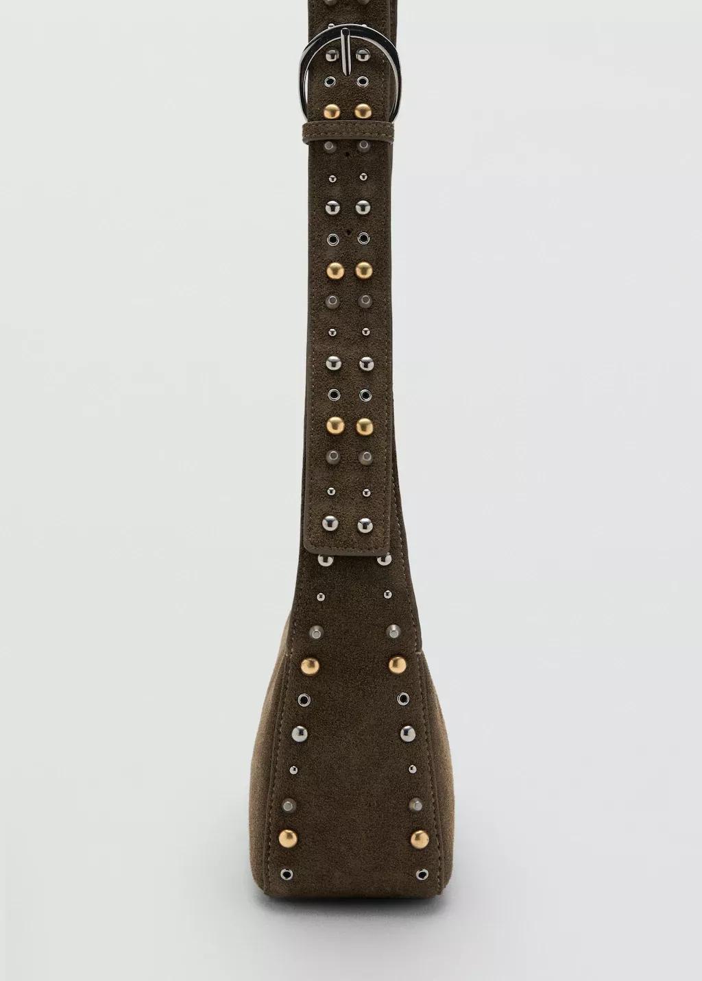 Khkai Suede Crossbody Bag With Studs, Beige - Khaki, medium