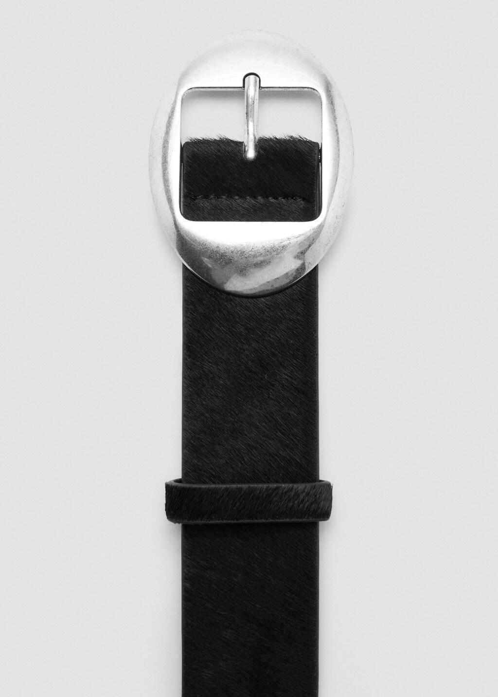 Black Leather Fur Belt, Black, large image number 2