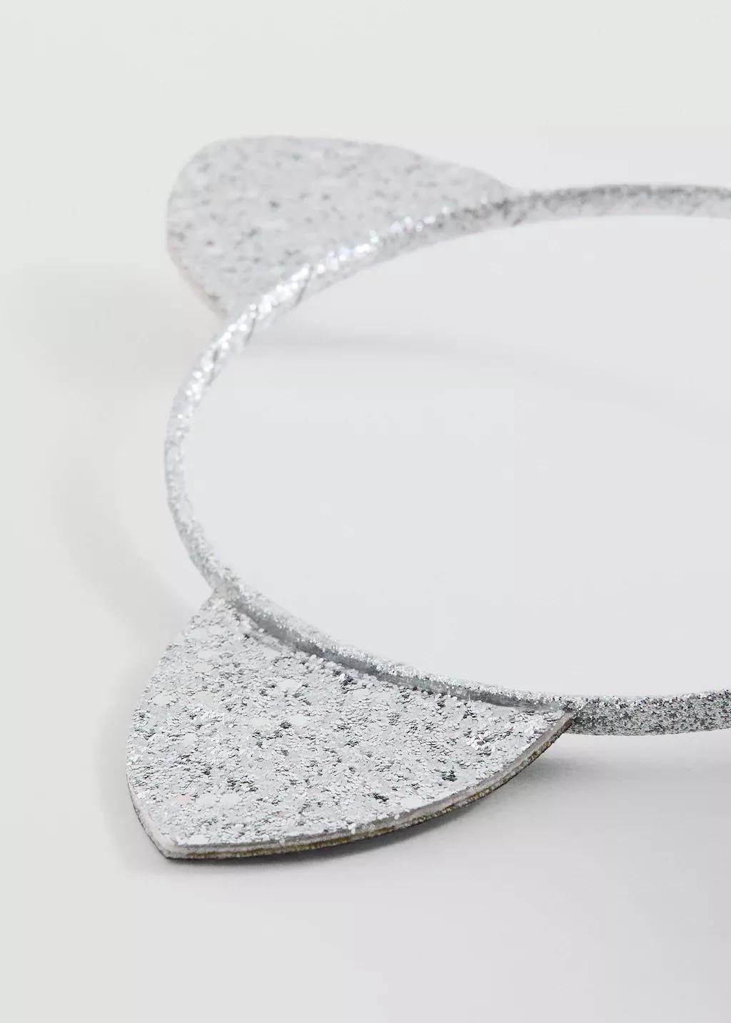 Silver Glitter Ears Hairband, Kids Girls, Silver, large image number 0
