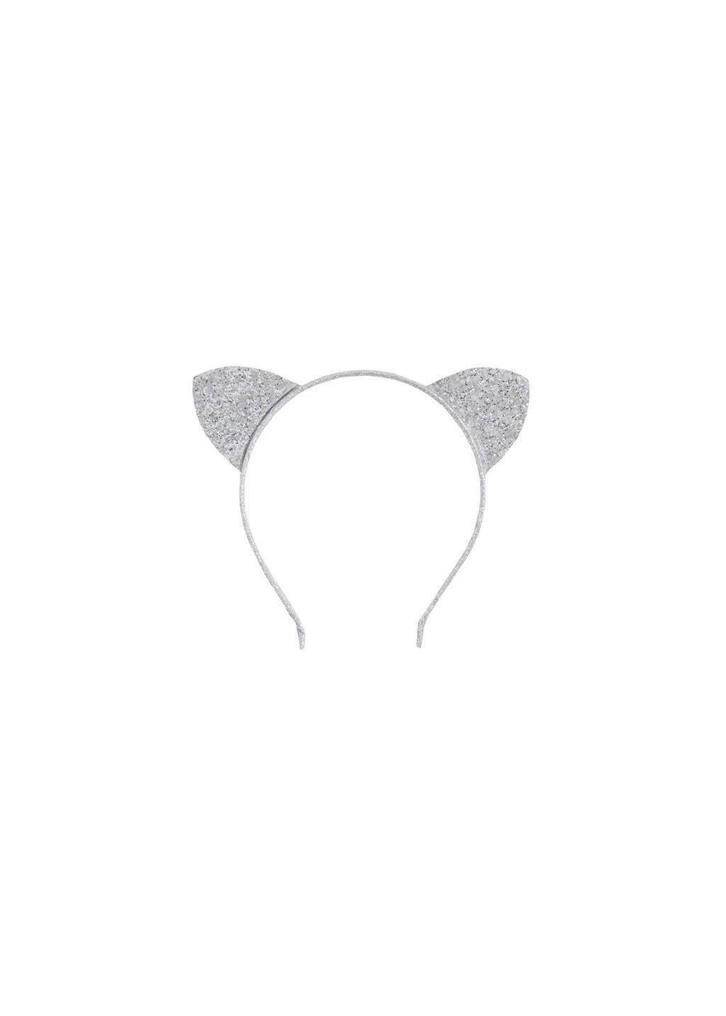 Silver Glitter Ears Hairband, Kids Girls, Silver, large image number 1