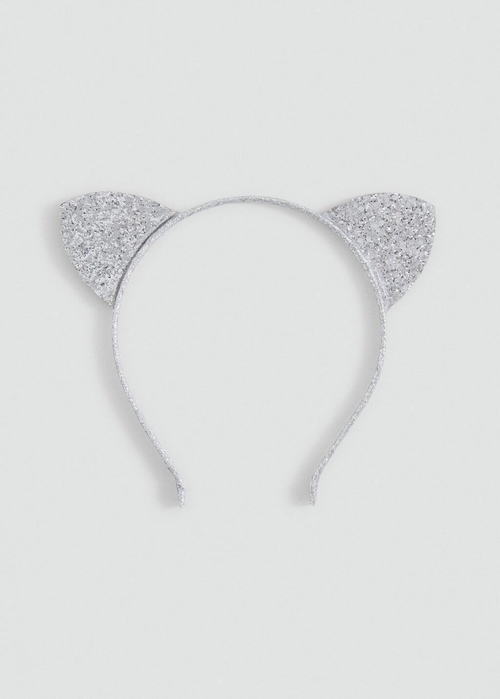 Silver Glitter Ears Hairband, Kids Girls, Silver, large image number 2
