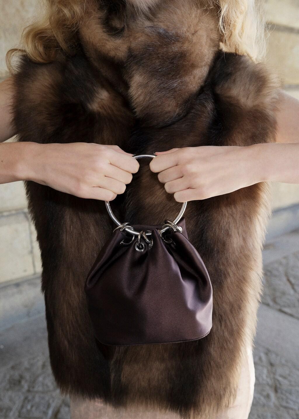 Brown Handbag With Metal Handle, Dark Brown, medium