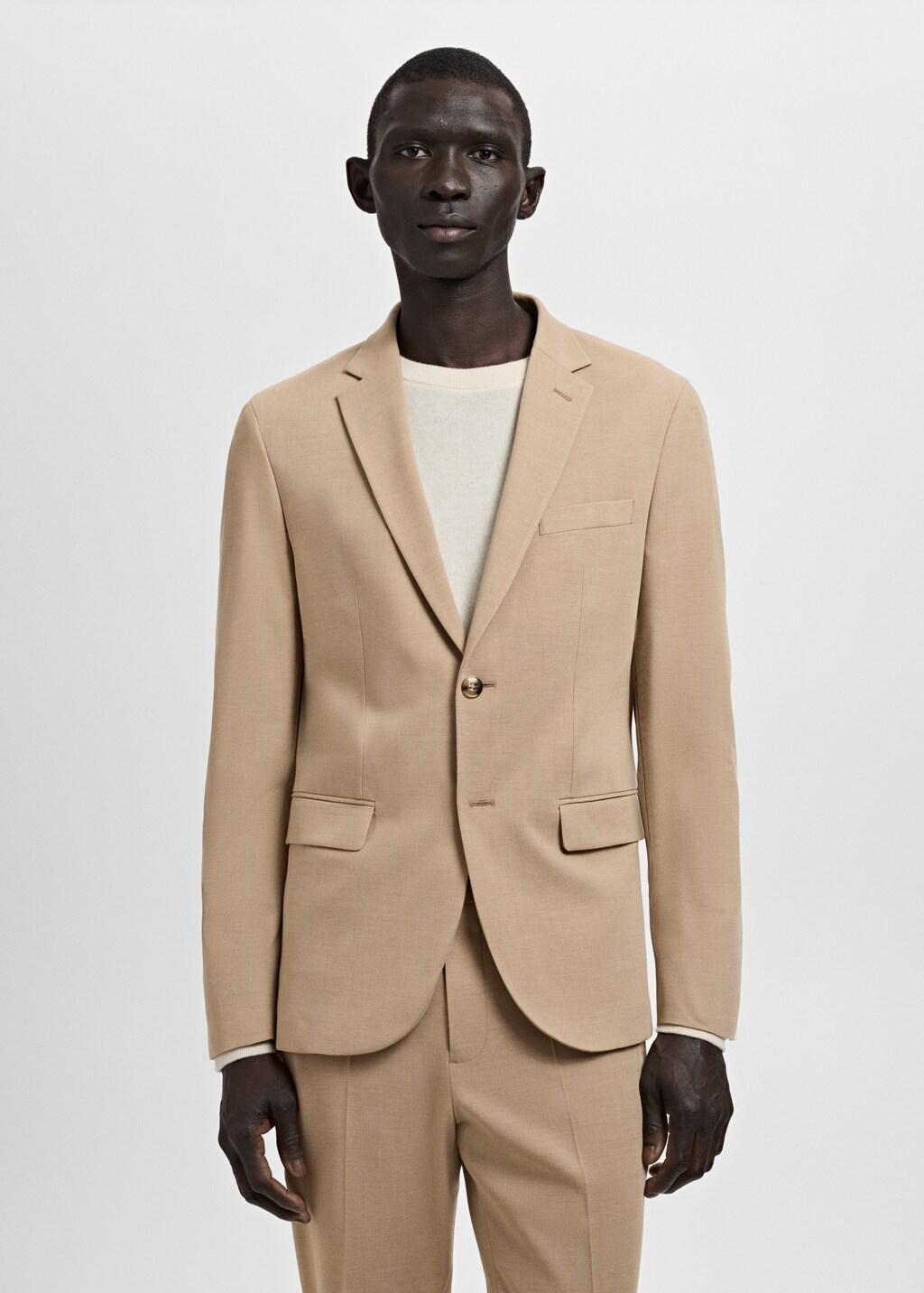 Beige Super Slim-Fit Suit Jacket In Stretch Fabric, Light Beige, large image number 3