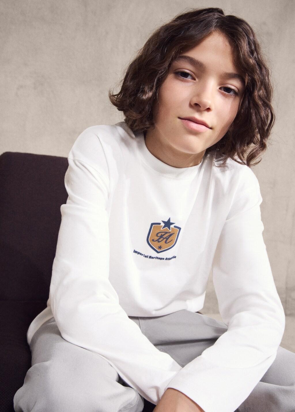 White Printed Cotton-Blend T-Shirt, Kids Boys, Natural White, large image number 3