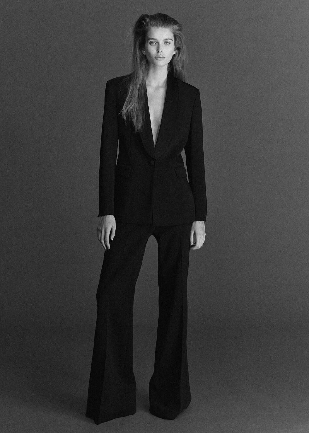 Black Blazer With Satin Lapels, Black, large image number 0