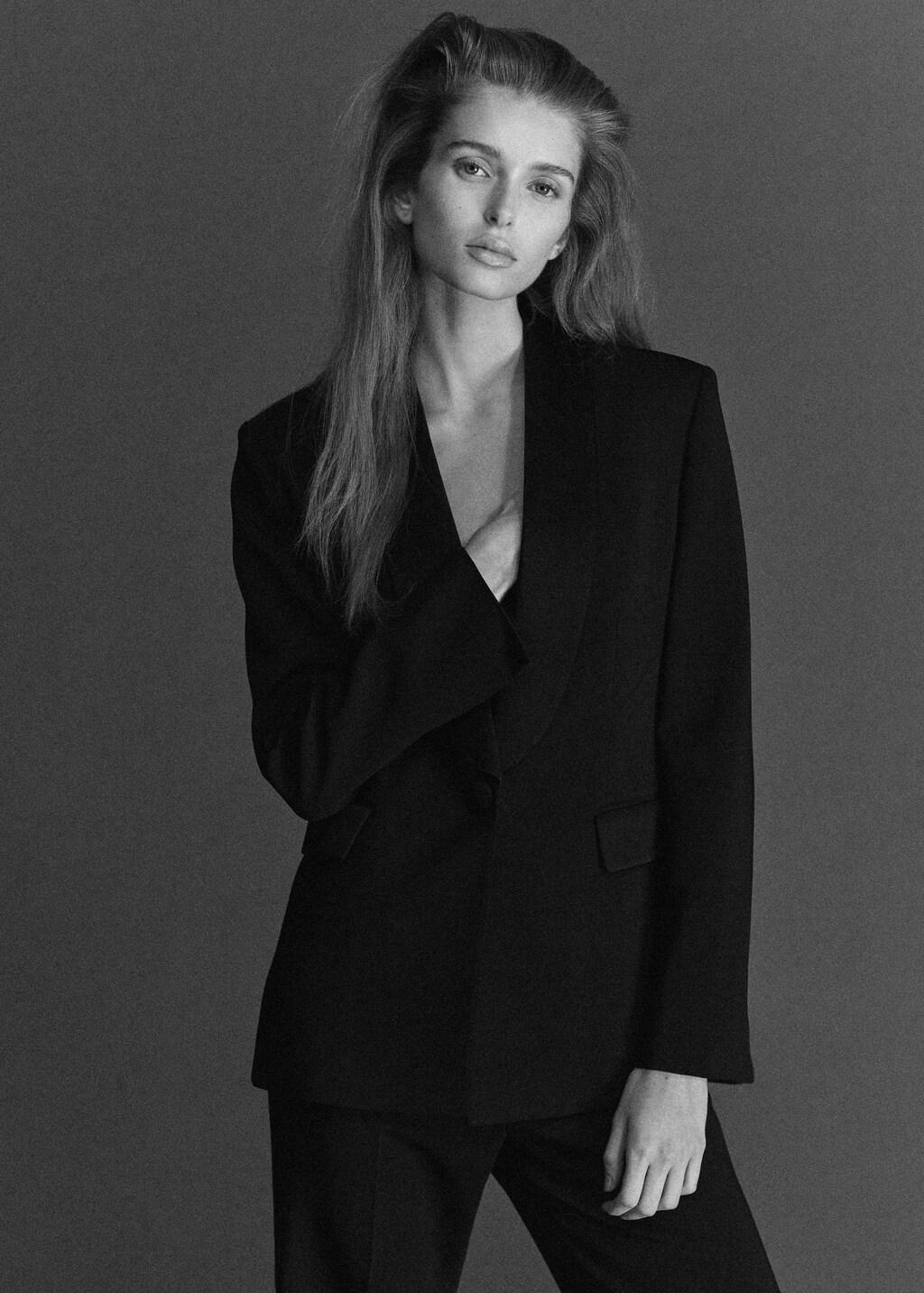 Black Blazer With Satin Lapels, Black, large image number 3