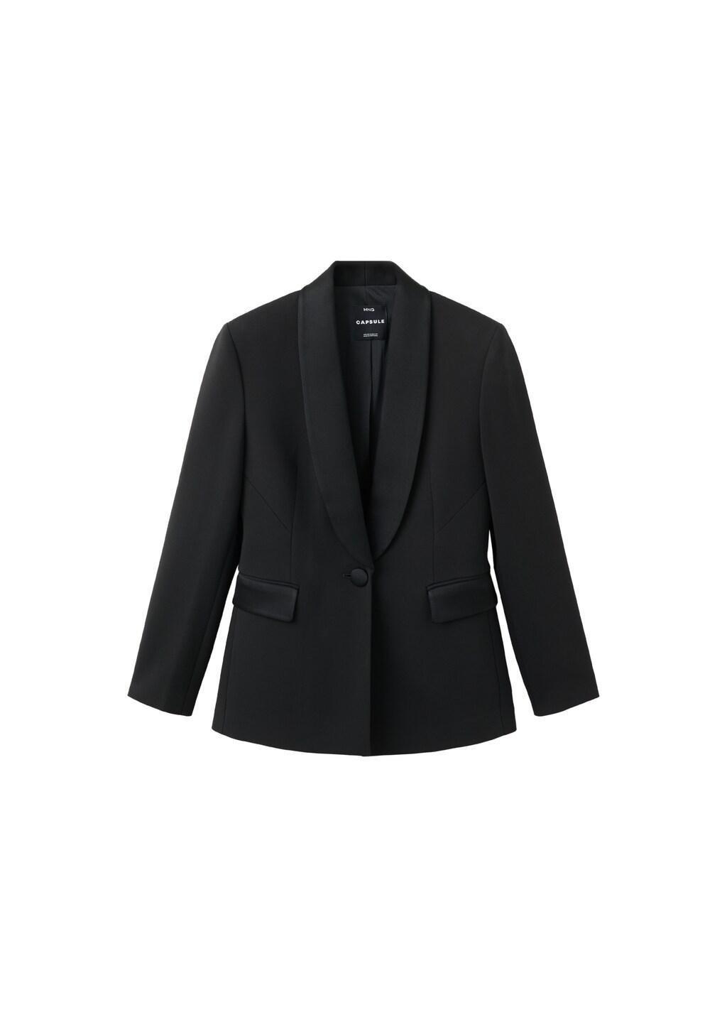 Black Blazer With Satin Lapels, Black, large image number 5